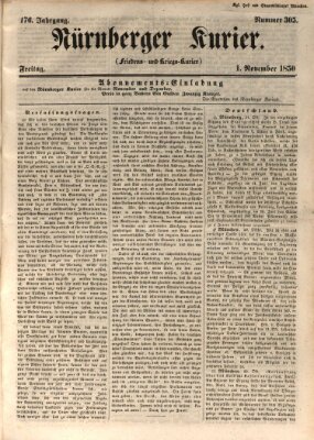 Nürnberger Kurier (Nürnberger Friedens- und Kriegs-Kurier) Freitag 1. November 1850