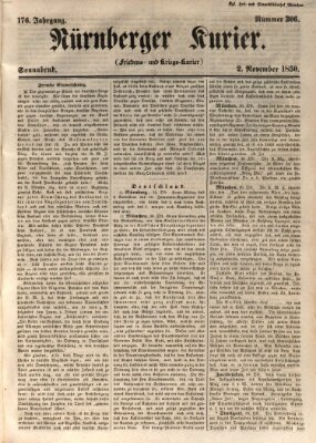 Nürnberger Kurier (Nürnberger Friedens- und Kriegs-Kurier) Samstag 2. November 1850