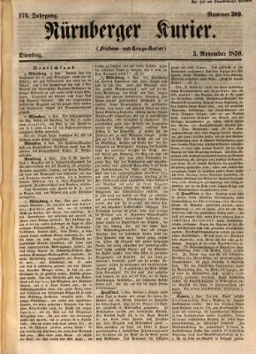 Nürnberger Kurier (Nürnberger Friedens- und Kriegs-Kurier) Dienstag 5. November 1850