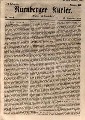 Nürnberger Kurier (Nürnberger Friedens- und Kriegs-Kurier) Mittwoch 13. November 1850