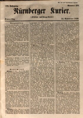 Nürnberger Kurier (Nürnberger Friedens- und Kriegs-Kurier) Donnerstag 14. November 1850