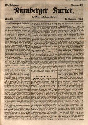 Nürnberger Kurier (Nürnberger Friedens- und Kriegs-Kurier) Sonntag 17. November 1850