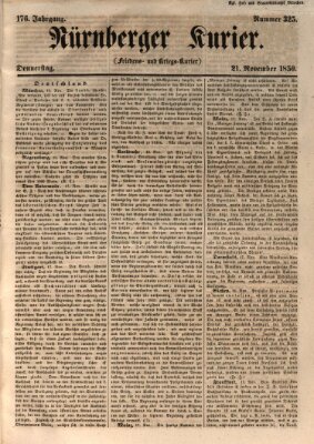 Nürnberger Kurier (Nürnberger Friedens- und Kriegs-Kurier) Donnerstag 21. November 1850