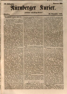 Nürnberger Kurier (Nürnberger Friedens- und Kriegs-Kurier) Dienstag 26. November 1850