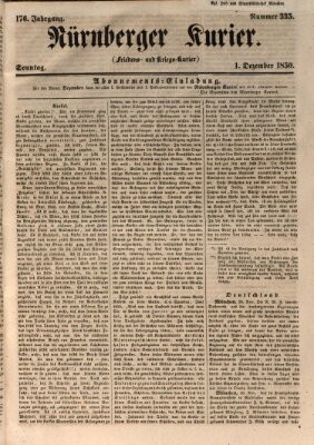 Nürnberger Kurier (Nürnberger Friedens- und Kriegs-Kurier) Sonntag 1. Dezember 1850