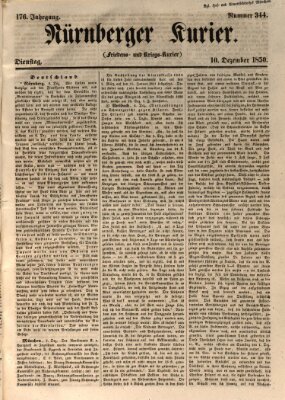 Nürnberger Kurier (Nürnberger Friedens- und Kriegs-Kurier) Dienstag 10. Dezember 1850