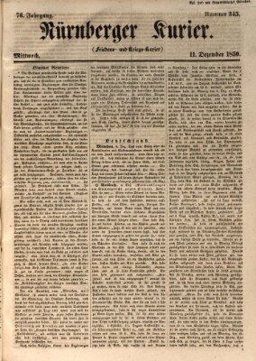 Nürnberger Kurier (Nürnberger Friedens- und Kriegs-Kurier) Mittwoch 11. Dezember 1850