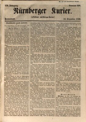 Nürnberger Kurier (Nürnberger Friedens- und Kriegs-Kurier) Samstag 14. Dezember 1850