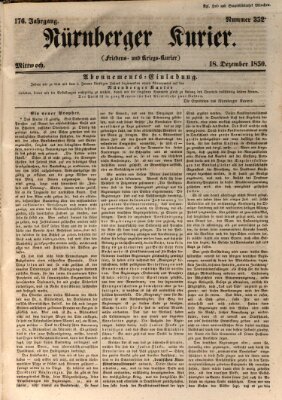 Nürnberger Kurier (Nürnberger Friedens- und Kriegs-Kurier) Mittwoch 18. Dezember 1850