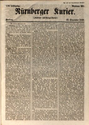 Nürnberger Kurier (Nürnberger Friedens- und Kriegs-Kurier) Freitag 27. Dezember 1850