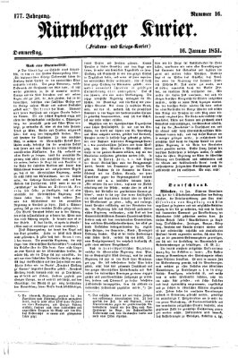 Nürnberger Kurier (Nürnberger Friedens- und Kriegs-Kurier) Donnerstag 16. Januar 1851