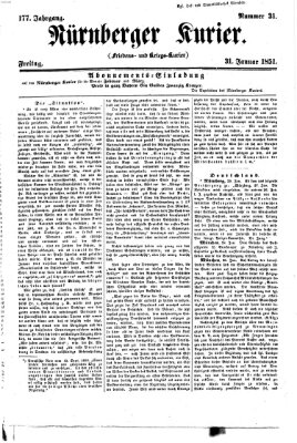 Nürnberger Kurier (Nürnberger Friedens- und Kriegs-Kurier) Freitag 31. Januar 1851