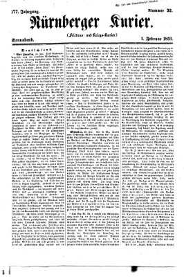 Nürnberger Kurier (Nürnberger Friedens- und Kriegs-Kurier) Samstag 1. Februar 1851