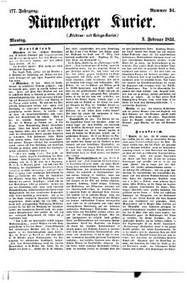 Nürnberger Kurier (Nürnberger Friedens- und Kriegs-Kurier) Montag 3. Februar 1851