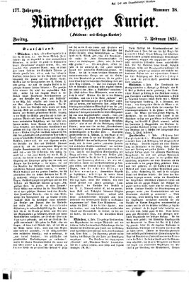 Nürnberger Kurier (Nürnberger Friedens- und Kriegs-Kurier) Freitag 7. Februar 1851