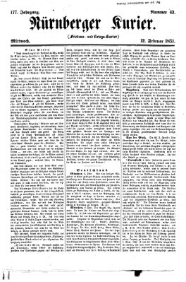 Nürnberger Kurier (Nürnberger Friedens- und Kriegs-Kurier) Mittwoch 12. Februar 1851