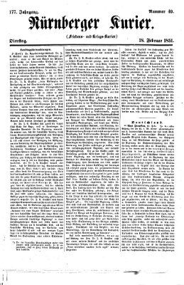 Nürnberger Kurier (Nürnberger Friedens- und Kriegs-Kurier) Dienstag 18. Februar 1851