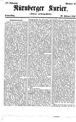 Nürnberger Kurier (Nürnberger Friedens- und Kriegs-Kurier) Donnerstag 20. Februar 1851