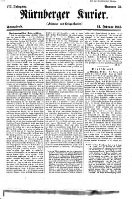 Nürnberger Kurier (Nürnberger Friedens- und Kriegs-Kurier) Samstag 22. Februar 1851