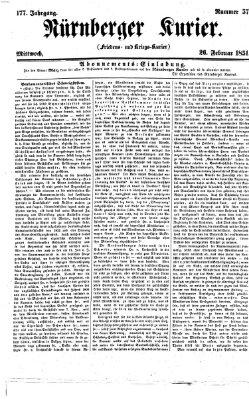 Nürnberger Kurier (Nürnberger Friedens- und Kriegs-Kurier) Mittwoch 26. Februar 1851