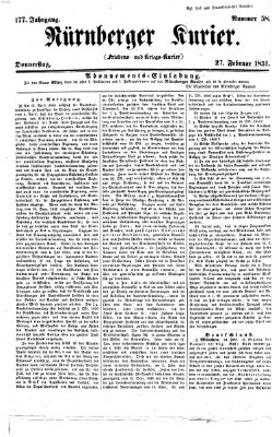 Nürnberger Kurier (Nürnberger Friedens- und Kriegs-Kurier) Donnerstag 27. Februar 1851