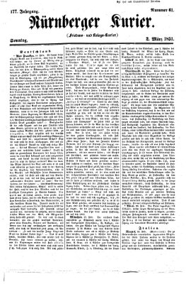 Nürnberger Kurier (Nürnberger Friedens- und Kriegs-Kurier) Sonntag 2. März 1851