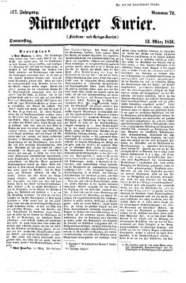 Nürnberger Kurier (Nürnberger Friedens- und Kriegs-Kurier) Donnerstag 13. März 1851