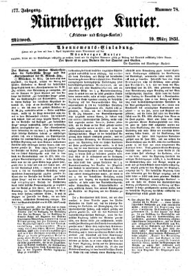 Nürnberger Kurier (Nürnberger Friedens- und Kriegs-Kurier) Mittwoch 19. März 1851