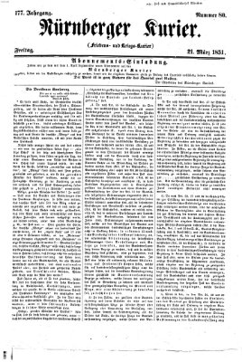 Nürnberger Kurier (Nürnberger Friedens- und Kriegs-Kurier) Freitag 21. März 1851