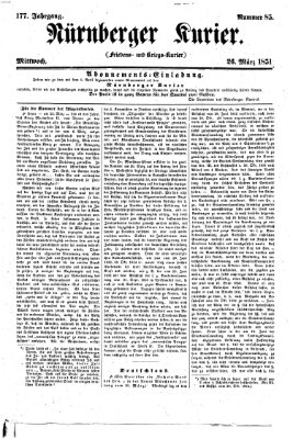 Nürnberger Kurier (Nürnberger Friedens- und Kriegs-Kurier) Mittwoch 26. März 1851