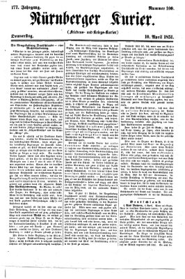 Nürnberger Kurier (Nürnberger Friedens- und Kriegs-Kurier) Donnerstag 10. April 1851