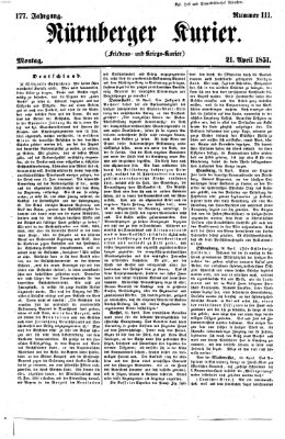 Nürnberger Kurier (Nürnberger Friedens- und Kriegs-Kurier) Montag 21. April 1851