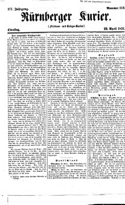 Nürnberger Kurier (Nürnberger Friedens- und Kriegs-Kurier) Dienstag 22. April 1851