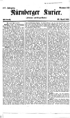 Nürnberger Kurier (Nürnberger Friedens- und Kriegs-Kurier) Mittwoch 23. April 1851