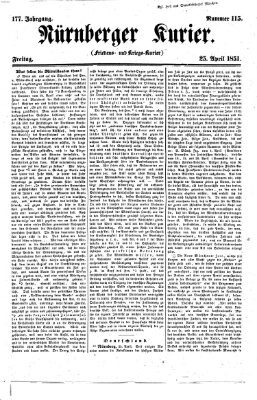 Nürnberger Kurier (Nürnberger Friedens- und Kriegs-Kurier) Freitag 25. April 1851