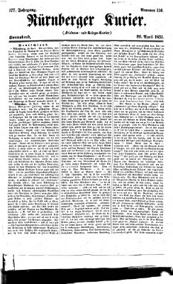 Nürnberger Kurier (Nürnberger Friedens- und Kriegs-Kurier) Samstag 26. April 1851