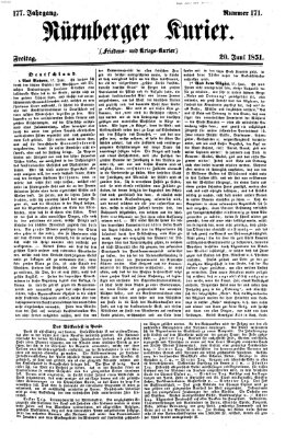 Nürnberger Kurier (Nürnberger Friedens- und Kriegs-Kurier) Freitag 20. Juni 1851