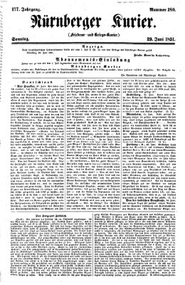 Nürnberger Kurier (Nürnberger Friedens- und Kriegs-Kurier) Sonntag 29. Juni 1851