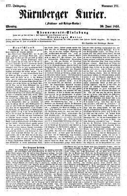 Nürnberger Kurier (Nürnberger Friedens- und Kriegs-Kurier) Montag 30. Juni 1851