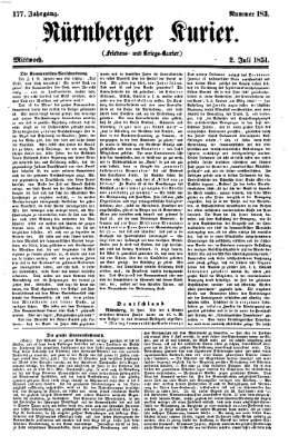 Nürnberger Kurier (Nürnberger Friedens- und Kriegs-Kurier) Mittwoch 2. Juli 1851