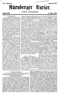 Nürnberger Kurier (Nürnberger Friedens- und Kriegs-Kurier) Samstag 5. Juli 1851