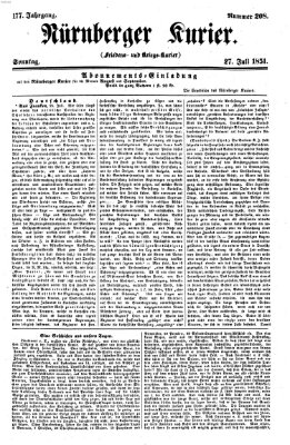 Nürnberger Kurier (Nürnberger Friedens- und Kriegs-Kurier) Sonntag 27. Juli 1851