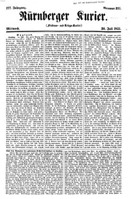Nürnberger Kurier (Nürnberger Friedens- und Kriegs-Kurier) Mittwoch 30. Juli 1851