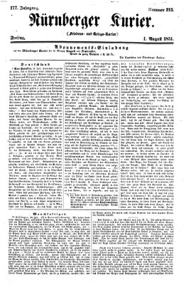 Nürnberger Kurier (Nürnberger Friedens- und Kriegs-Kurier) Freitag 1. August 1851