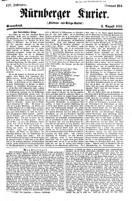 Nürnberger Kurier (Nürnberger Friedens- und Kriegs-Kurier) Samstag 2. August 1851