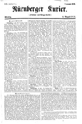 Nürnberger Kurier (Nürnberger Friedens- und Kriegs-Kurier) Montag 4. August 1851