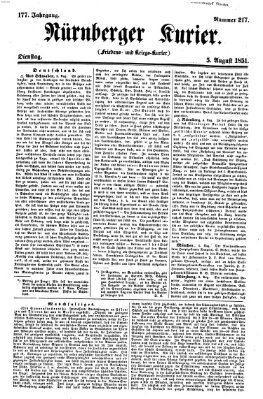 Nürnberger Kurier (Nürnberger Friedens- und Kriegs-Kurier) Dienstag 5. August 1851