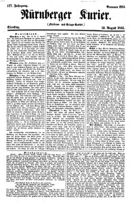 Nürnberger Kurier (Nürnberger Friedens- und Kriegs-Kurier) Dienstag 12. August 1851