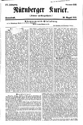 Nürnberger Kurier (Nürnberger Friedens- und Kriegs-Kurier) Samstag 30. August 1851