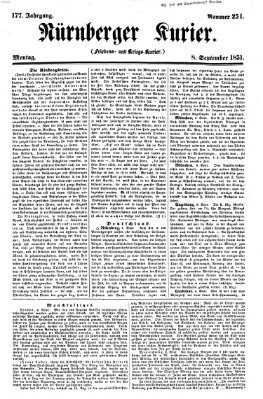 Nürnberger Kurier (Nürnberger Friedens- und Kriegs-Kurier) Montag 8. September 1851